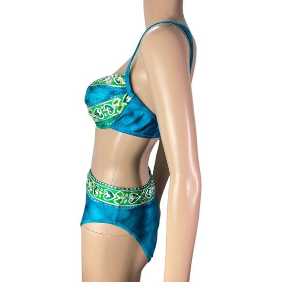 Gottex Vintage Underwire High Leg Teal Blue Two Piece Bikini Set - Picture 3 of 15